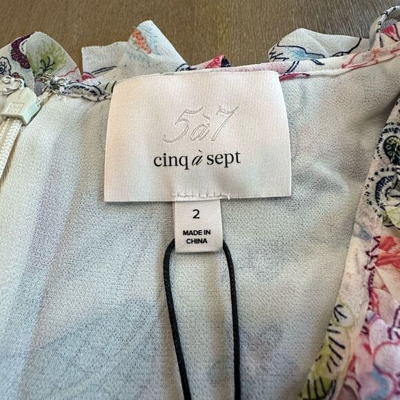 CINQ À SEPT Sheila‎ Floral Ruffle-Trim Midi Dress Size 2 V-Neck Flutter Sleeve - Picture 7 of 14